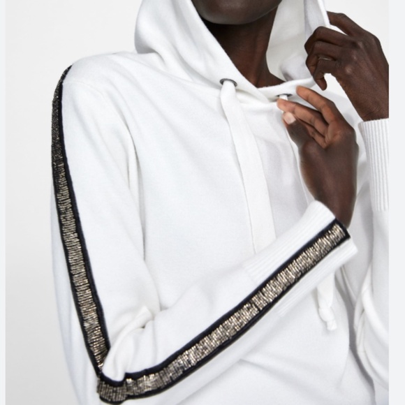 White Hoodie with Black and Silver Stripes - Picture 1 of 6
